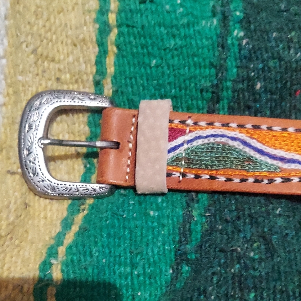 Coogi Vibes. Rad Retro 3d Knit Funky Rainbow Vintage Leather Belt